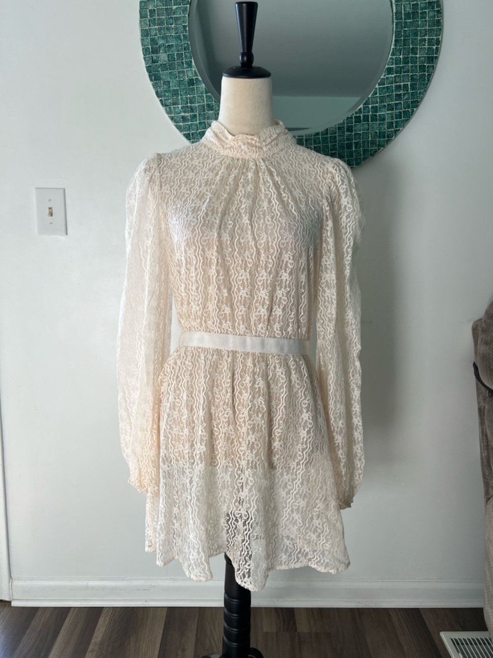 For Love & Lemons Ivory Lace Mini Dress